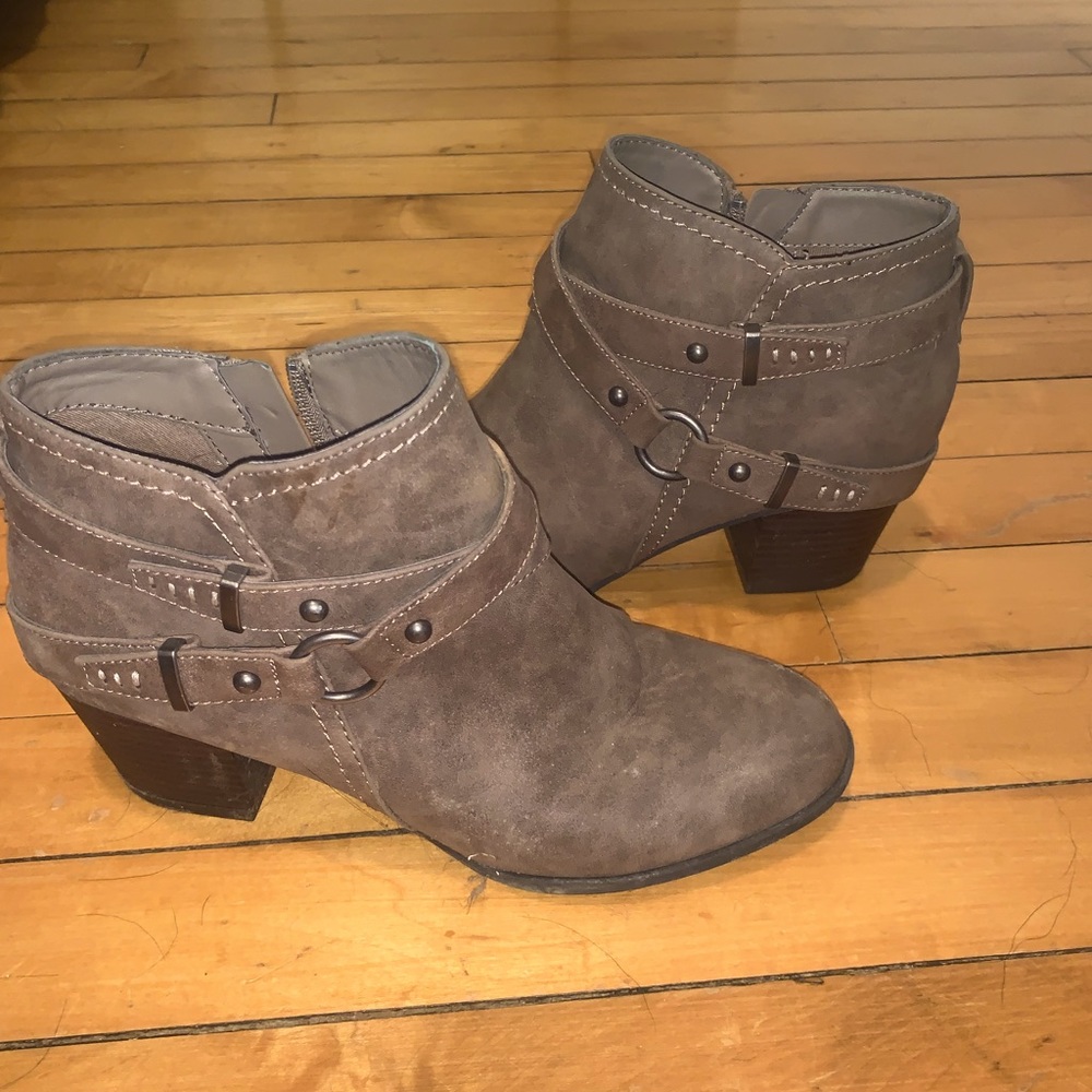 Indigo tan booties